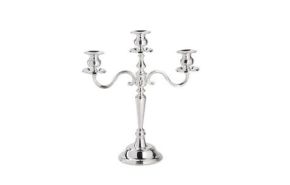 kandelaar 3-armig vernikkeld hoogte 37 cm.